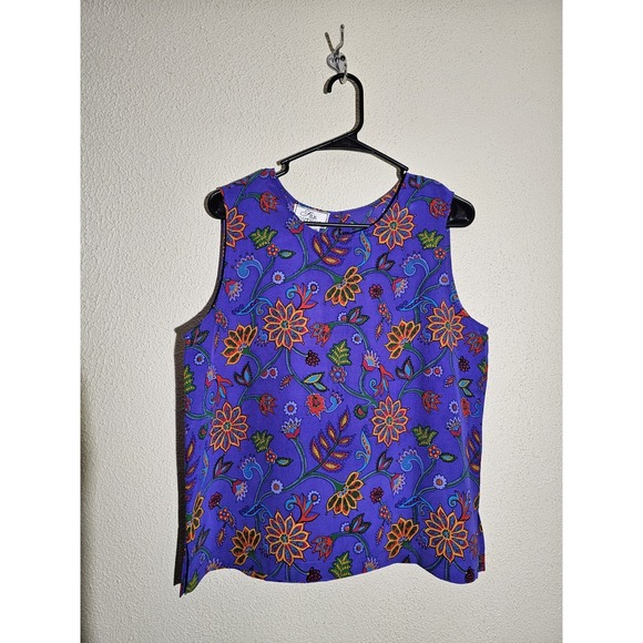 Silk Boutique 100% Silk Bright Maximalist Folk Art Sleeveless Blouse‎ Festival - Picture 1 of 12